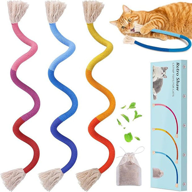 Retro Shaw Catnip Toys Chew Ropes, Cat Rope Toys for Indoor Cats Kitten, Cat Toys String Kitten Chew Teething Toy Kitty Nip Kicker - 3 Pack, 23.6 Inches