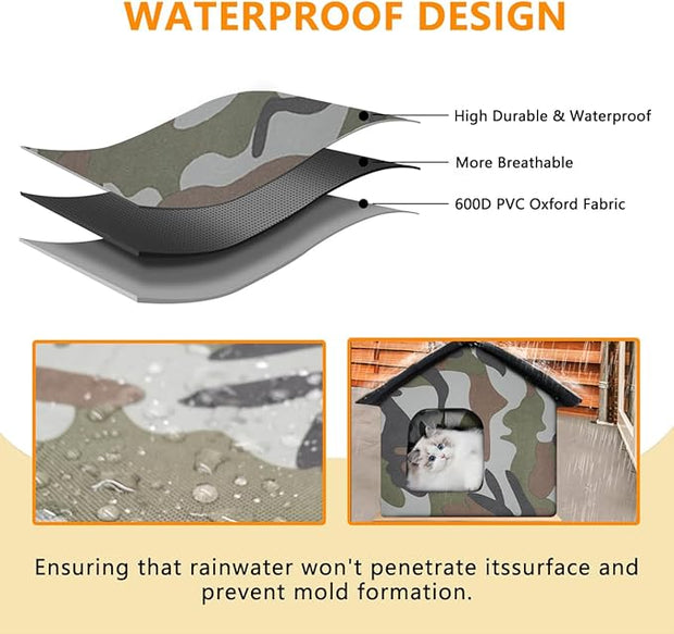 Outdoor Cat House Weatherproof, Large Feral Cat House for Winter, Collapsible Outdoor Cats Shelter with Door and Soft Mat, Easy to Assemble, Warm Stable Stray Cats Shelter in Winter