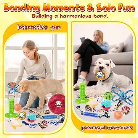 KIPRITII 25 Pack Various Puppy Dog Toys for Teething, Entertainment & Interaction, Puppy Chew Toys Pack with Rope Toy, Treat Balls and Dog Squeaky Toys for Puppies & Small Dogs