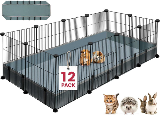 Playpen,Pet Playpen with Waterproof Mat,C&C Cage for Guinea Pigs,Puppy Play Pen,Bunny Playpen,Indoor Outdoor Portable Metal Wire Yard Fence