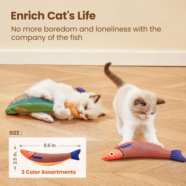 Potaroma Cat Toys Saury Fish, 3 Pack, Catnip Crinkle Sound, Soft and Durable, Interactive Kitten Kicker for Indoor Kitty Exercise 9.4 Inches for All Breeds