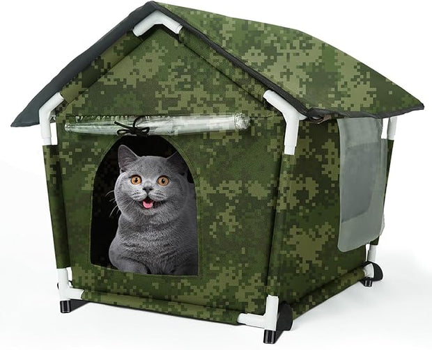 Outdoor Cat House Weatherproof Cat Shelters for Feral Cats Indoor Cat House with Mat and Edging Nails for Outside Provides Cozy Shelter for Stray and Outdoor Cats (Camouflage)