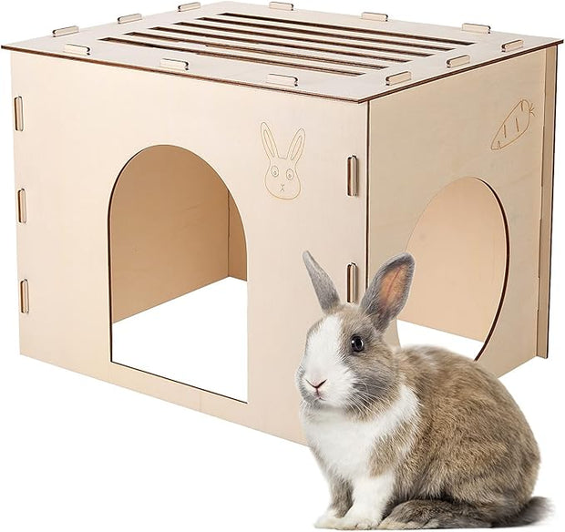 Woiworco Wooden Rabbit Hideout Castle for Indoor Bunnies, Chinchilla, Hamsters and Guinea Pigs - Houses and Hut to Hide