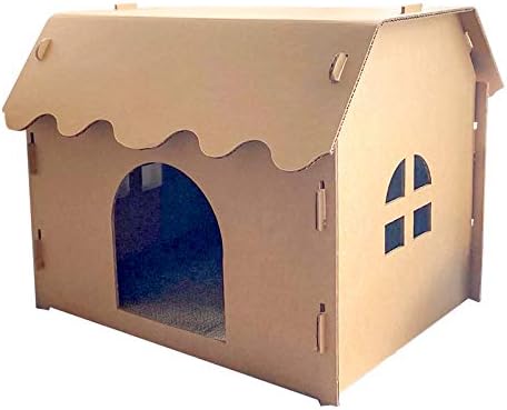 SVY Cozy Cat House with Scratcher Pad, Made of Corrugated Cardboard, Ideal for Cats & Kittens & Small Animals. 16"x12"x13"