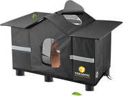 Texsens Outdoor Cat House - Weatherproof Large Cat Shelter for Outside with Roof Window- Insulated Elevated House for Stray/Barn Cats with Cozy Cushion - Ideal Waterproof Feral Cat House