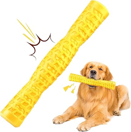 Dog Squeaky Toys Interactive Dog Toys for Aggressive Chewers Tough Rubber Chew Toys for Medium/Large Breed, Indestructible Puppy Chew Toys for Teething (Yellow)