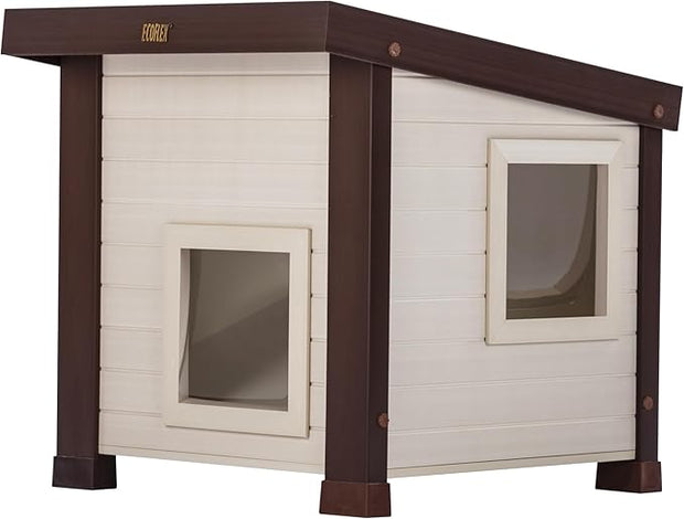 New Age Pet® ECOFLEX® Albany Outdoor Feral Cat House for Multiple Cats with Quick & Easy Assembly, 2 Vinyl Door Flaps Included, Moisture and Odor Resistant