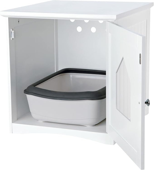 TRIXIE Litter Box Enclosure, Hidden Kitty Litter Box Cabinet, Furniture Style, White,(19.84 LBS)