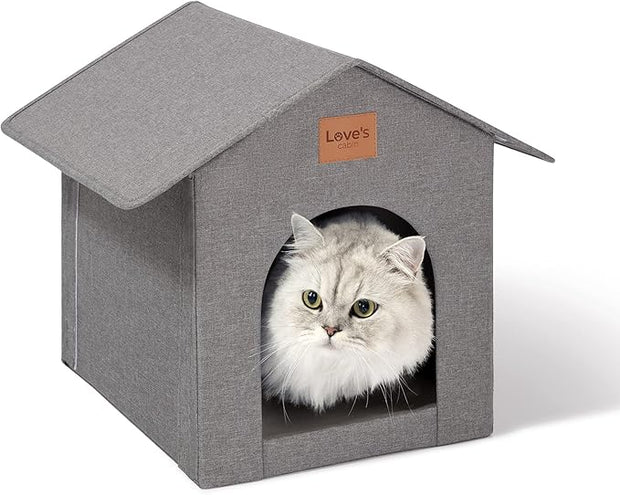 Love's cabin Outdoor Cat House Weatherproof, Insulated Feral Cat House Outdoor for Winter, Waterproof Outside House for/Indoor Cats, Shelter with Removable Soft Cushion,Grey