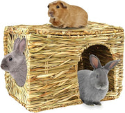 HERCOCCI Extra Large Grass House for Rabbit, Foldable & Comfortable - Small Animal Hut Play Hideaway Bed Hay Mat Chew Toy for Bunny Guinea Pig Hamster Chinchilla (1 Pack)