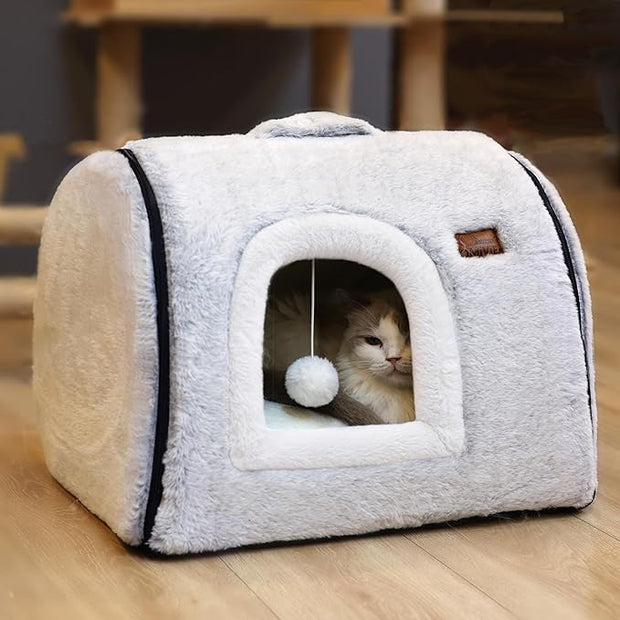 cat Bed cave-cat beds for Indoor Cats,Soft and Comfortable,Cute cat House,with Removable Washable Cushioned Pillow,Enclosed cat Bed,Kitty pet hut、Hideaway,Small Dog Tent,Grey