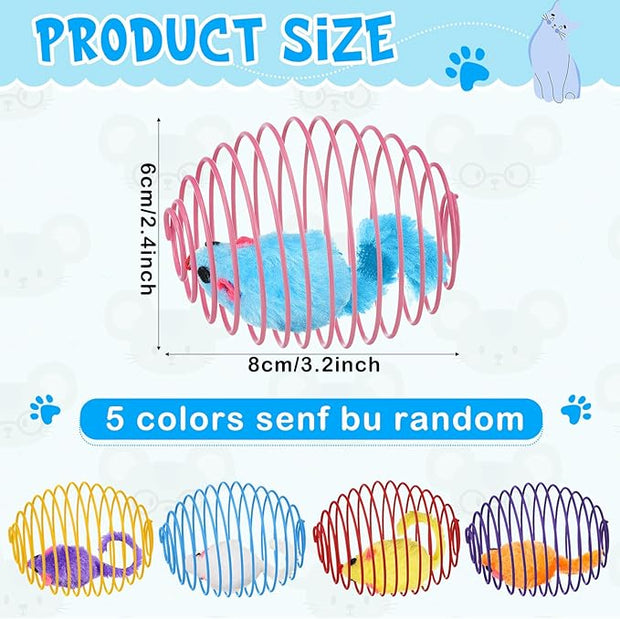 Jecery 5 Pcs Cat Spring Balls Stretchable Springs Toys Rolling Balls Colorful Playful Coils Interactive Spring Action Toy Caged Rats for Kitten Cat Pet Supplies Indoor (Mouse,Multicolor)