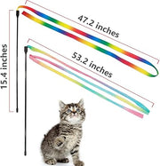 LASOCUHOO Interactive Cat Rainbow Wand Toys, Interactive Cat Teaser Wand String, Colorful Ribbon Charmer for Most Cats and Kittens - 2 Packs