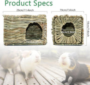BWOGUE Large Grass House for Guinea Pigs,Hand Woven Straw Hut Foldable Small Animal Play Hideaway Bed with Double Openings Playhouse for Bunny Guinea Pig Chinchilla Ferret