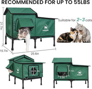 Outdoor Cat House Weatherproof, Summer Cooling Outside Cat Houses with Freezing Bottle, Foldable Cats Shelter, Large Cave Bed for Pets Up to 55lbs for Garden, Patio, or Backyard (Green-L)