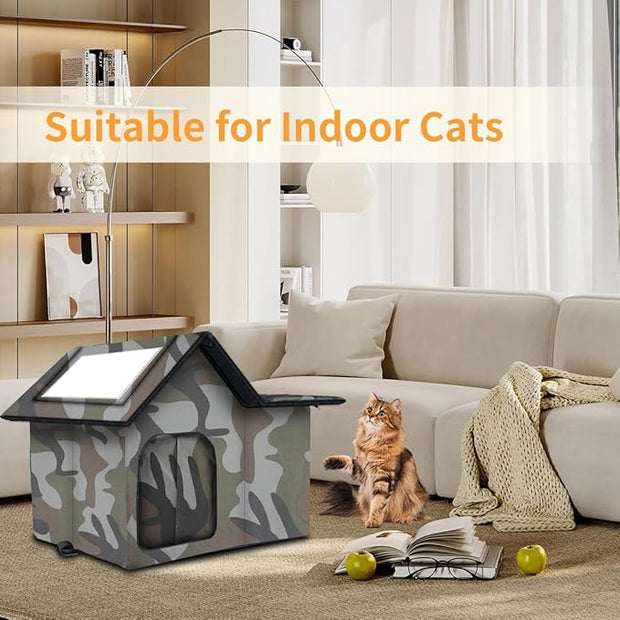 Outdoor Cat House Weatherproof, Large Feral Cat House for Winter, Collapsible Outdoor Cats Shelter with Door and Soft Mat, Easy to Assemble