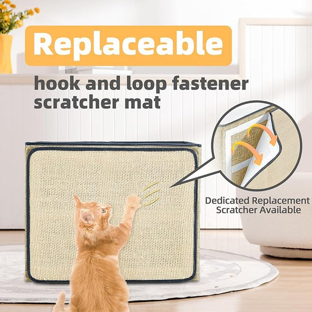 Purr&Khead Cat Bed for Indoor Cats with Cushion Pad and Replaceable Scratch Mat- Large Cat Cave for Pet Cat House (Camel, 16.5" D x 16.5" W x 13" H)