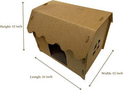 SVY Cozy Cat House with Scratcher Pad, Made of Corrugated Cardboard, Ideal for Cats & Kittens & Small Animals. 16"x12"x13"