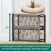 MYPET North States Paws Portable Pet Gate: 26-40" Wide. Pressure Mount. No Tools Needed. Made in USA. Dog Gate 23" Tall, Expandable, Durable Dog Gates for Doorways, Fieldstone Gray