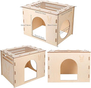 Woiworco Wooden Rabbit Hideout Castle for Indoor Bunnies, Chinchilla, Hamsters and Guinea Pigs - Houses and Hut to Hide