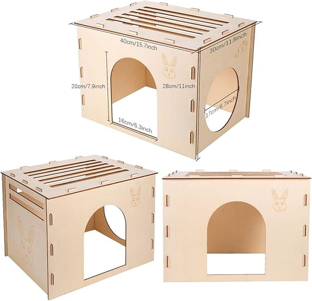 Woiworco Wooden Rabbit Hideout Castle for Indoor Bunnies, Chinchilla, Hamsters and Guinea Pigs - Houses and Hut to Hide