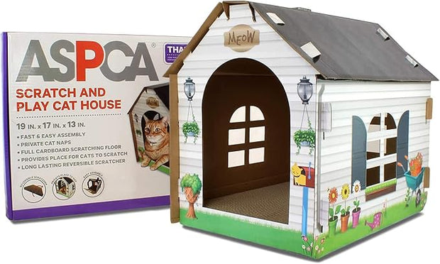 Cardboard Cat House Hideaway Playhouse with Cat Scratcher Scratching Pad 19"L x 13"W x 17"H