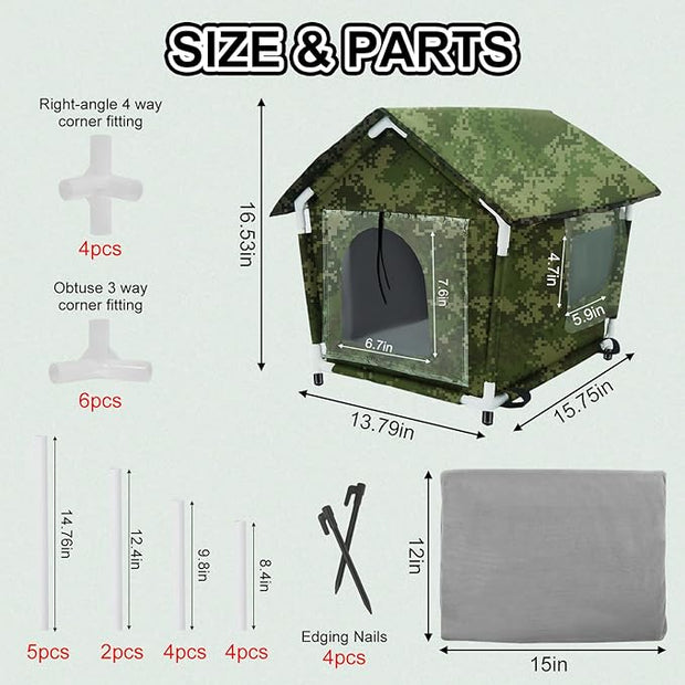 Outdoor Cat House Weatherproof Cat Shelters for Feral Cats Indoor Cat House with Mat and Edging Nails for Outside Provides Cozy Shelter for Stray and Outdoor Cats (Camouflage)