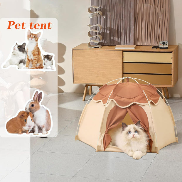 Gigreinc Cat Tent for Indoor, Indoor Dog House,Kitten Tent Suitable for Samll Dogs,Pet Cute Cave Nest Dog Houses(Beige, Large)