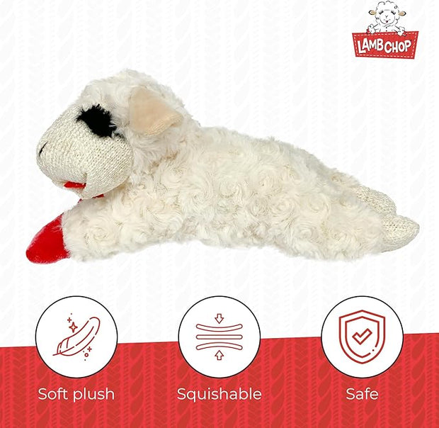 Multipet Lamb Chop Dog Plush Toy - Squeaky Dog Toy for Small & Medium Dogs - Extra Soft Plush Dog Toy - Stuffed Animal Dog Toy for Cuddling & Playing - Cute Pet Toy (10", Cream, 5 Squeakers)