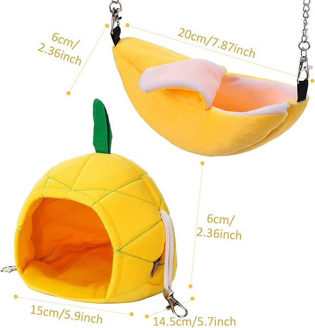 Jetec 2 Pieces Hamster Hammock Soft Bed Small Pet House Animals Hamster Hanging House Cage Nest for Guinea Pig Rat Chinchilla Sleep and Play (Banana and Pineapple)