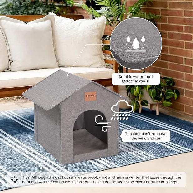 Love's cabin Outdoor Cat House Weatherproof, Insulated Feral Cat House Outdoor for Winter, Waterproof Outside House for/Indoor Cats, Shelter with Removable Soft Cushion,Grey