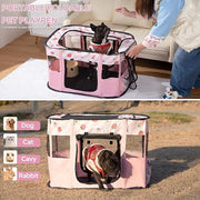 Dog and CAT pop Play Pen,Pets Houses for Dogs and Cats,Indoor&Outdoor Exercise Pen Dog Tent Puppy Playground Large (L, Pink)