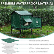 Outdoor Cat House Weatherproof, Summer Cooling Outside Cat Houses with Freezing Bottle, Foldable Cats Shelter, Large Cave Bed for Pets Up to 55lbs for Garden, Patio, or Backyard (Green-L)