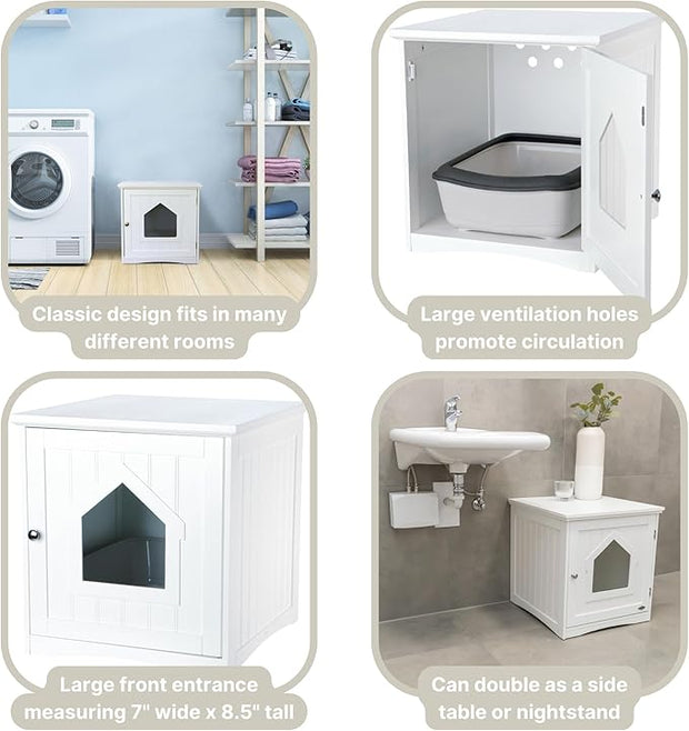 TRIXIE Litter Box Enclosure, Hidden Kitty Litter Box Cabinet, Furniture Style, White,(19.84 LBS)
