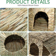 BWOGUE Large Grass House for Guinea Pigs,Hand Woven Straw Hut Foldable Small Animal Play Hideaway Bed with Double Openings Playhouse for Bunny Guinea Pig Chinchilla Ferret