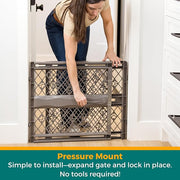 MYPET North States Paws Portable Pet Gate: 26-40" Wide. Pressure Mount. No Tools Needed. Made in USA. Dog Gate 23" Tall, Expandable, Durable Dog Gates for Doorways, Fieldstone Gray