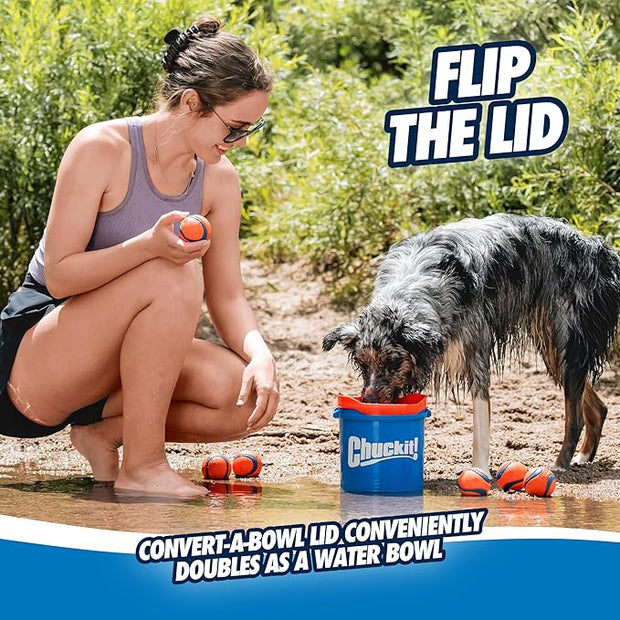 Chuckit! Ultra Ball Dog Toy with Chuckit! Cleaning Bucket Bundle, Bouncy Fetch Pet Toys For Dogs 20-60 lbs, Interactive Dog Toys, Durable Rubber, Size Medium, 2.5-inch Diameter, 8-Pack of Balls