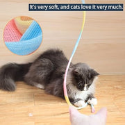 LASOCUHOO Interactive Cat Rainbow Wand Toys, Interactive Cat Teaser Wand String, Colorful Ribbon Charmer for Most Cats and Kittens - 2 Packs