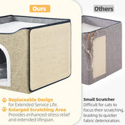 Purr&Khead Cat Bed for Indoor Cats with Cushion Pad and Replaceable Scratch Mat- Large Cat Cave for Pet Cat House (Camel, 16.5" D x 16.5" W x 13" H)