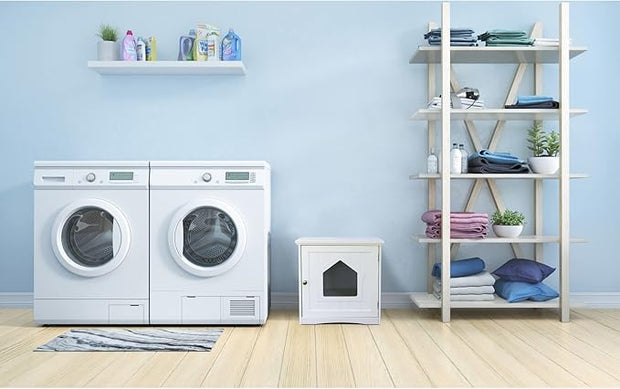 TRIXIE Litter Box Enclosure, Hidden Kitty Litter Box Cabinet, Furniture Style, White,(19.84 LBS)