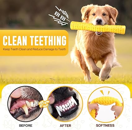 Dog Squeaky Toys Interactive Dog Toys for Aggressive Chewers Tough Rubber Chew Toys for Medium/Large Breed, Indestructible Puppy Chew Toys for Teething (Yellow)