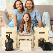 HIIMALEX Extra Large Wooden Bunny Castle House Multistory Climbing Tower Hideout Ventilated Sturdy Habitat for Rabbit Guinea Pig Chinchilla Ferret