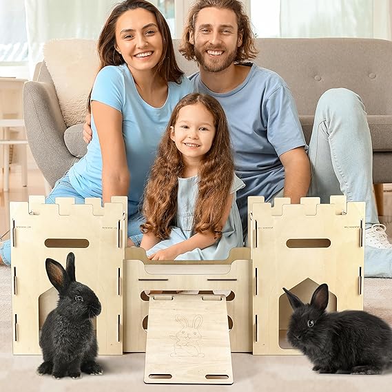 HIIMALEX Extra Large Wooden Bunny Castle House Multistory Climbing Tower Hideout Ventilated Sturdy Habitat for Rabbit Guinea Pig Chinchilla Ferret