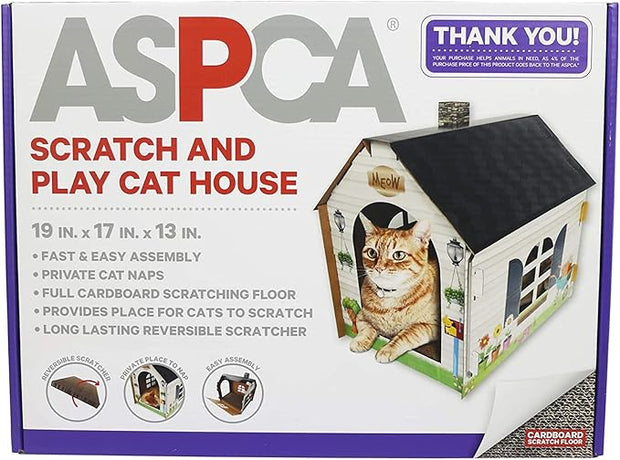 Cardboard Cat House Hideaway Playhouse with Cat Scratcher Scratching Pad 19"L x 13"W x 17"H