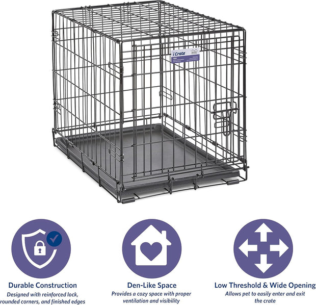 MidWest Homes for Pets Newly Enhanced Single & Double Door iCrate Dog Crate, Includes Leak-Proof Pan, Floor Protecting Feet, Divider Panel & New Patented Features