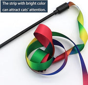 LASOCUHOO Interactive Cat Rainbow Wand Toys, Interactive Cat Teaser Wand String, Colorful Ribbon Charmer for Most Cats and Kittens - 2 Packs
