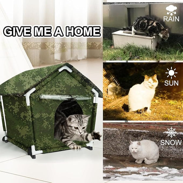 Outdoor Cat House Weatherproof Cat Shelters for Feral Cats Indoor Cat House with Mat and Edging Nails for Outside Provides Cozy Shelter for Stray and Outdoor Cats (Camouflage)