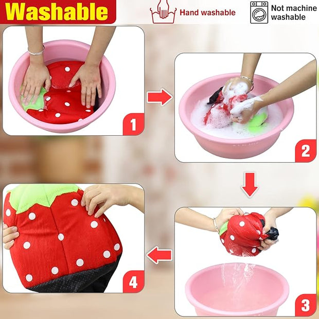Guinea Pig Bed Rabbit Hideout Warm Fleece Cuddle Cup Washable Winter Sleeping House for Small Pet/Ferret/Chinchilla/Bunny (Strawberry Style)