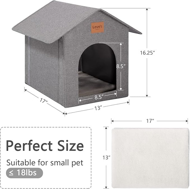 Love's cabin Outdoor Cat House Weatherproof, Insulated Feral Cat House Outdoor for Winter, Waterproof Outside House for/Indoor Cats, Shelter with Removable Soft Cushion,Grey