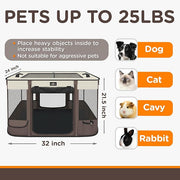 Foldable Pet Kitten Playpen, Upgrade Waterproof Portable Cat Dog Playpen Kennel Tent for Small Dog Cat, Removable Shade Cover, Indoor Outdoor Use for Small Pet, Brown